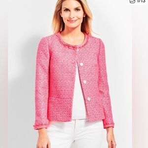 Talbots Pink Tweed Collarless Blazer